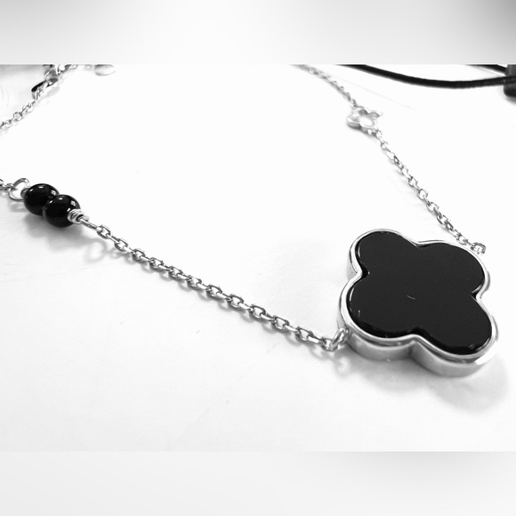 Lauren Scott Clover Black Stone Ball & Sterling Silver 925 Chain Bracelet - Picture 4 of 15